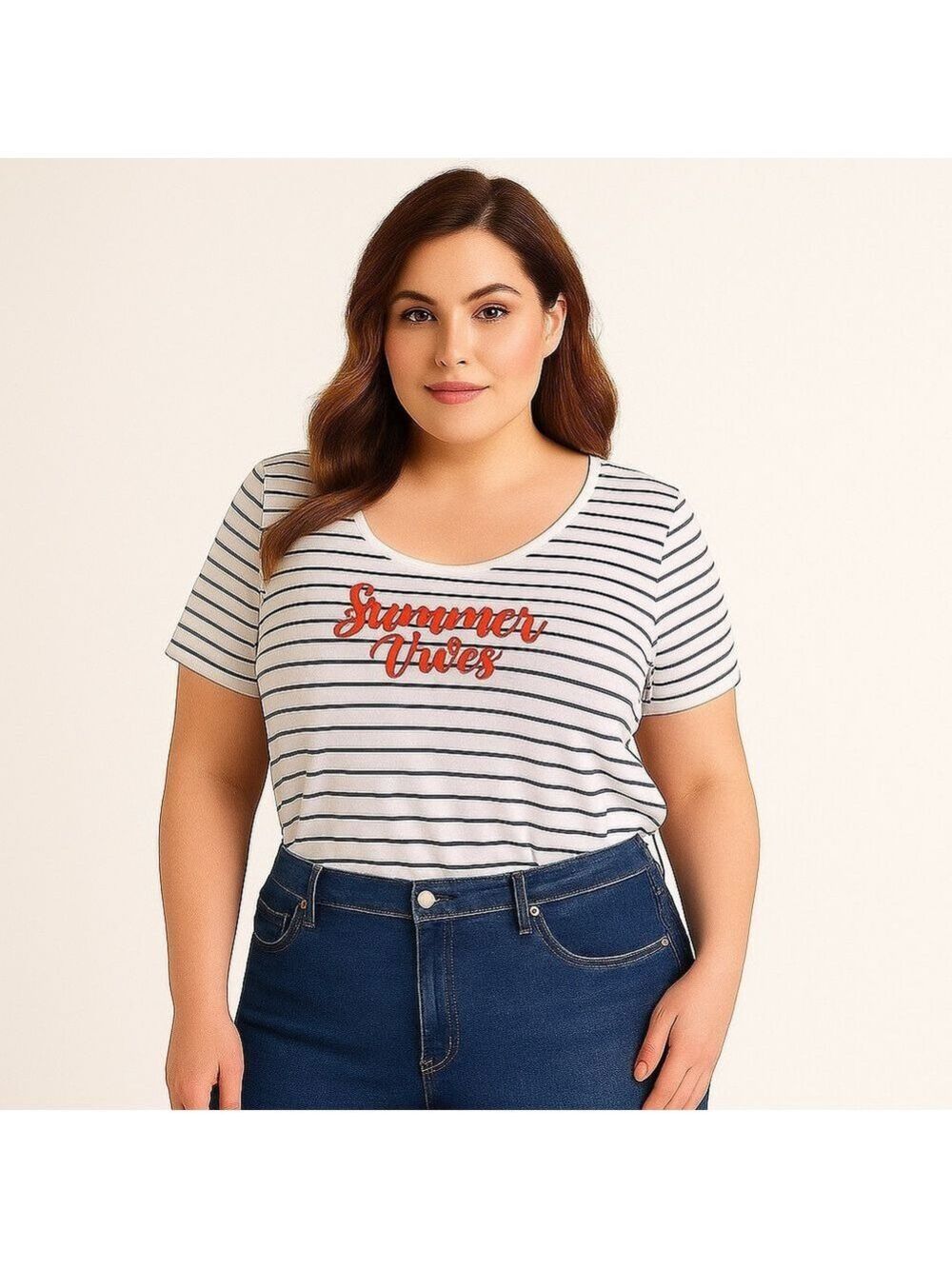 Reitmans Reitmans Resortwear Summer Vibes Striped Scoop Neck Graphic Tee XL NWT